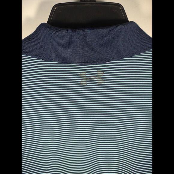 Under Armour Loose Heatgear Men's Size XL Blue Short Sleeve Polo Striped - Picture 6 of 6